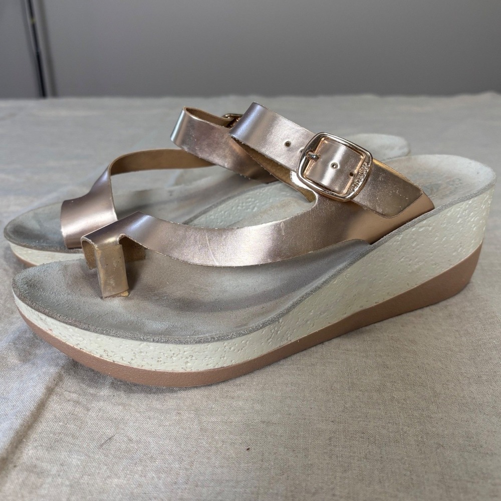 Fantasy Felisa Platform Wedge Sandals 41 Rose Gold Metallic Leather Comfort